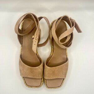 Lafayette148 Margot Ankle Strap Platform Wedge Espadrille Beige Neutral Quality!
